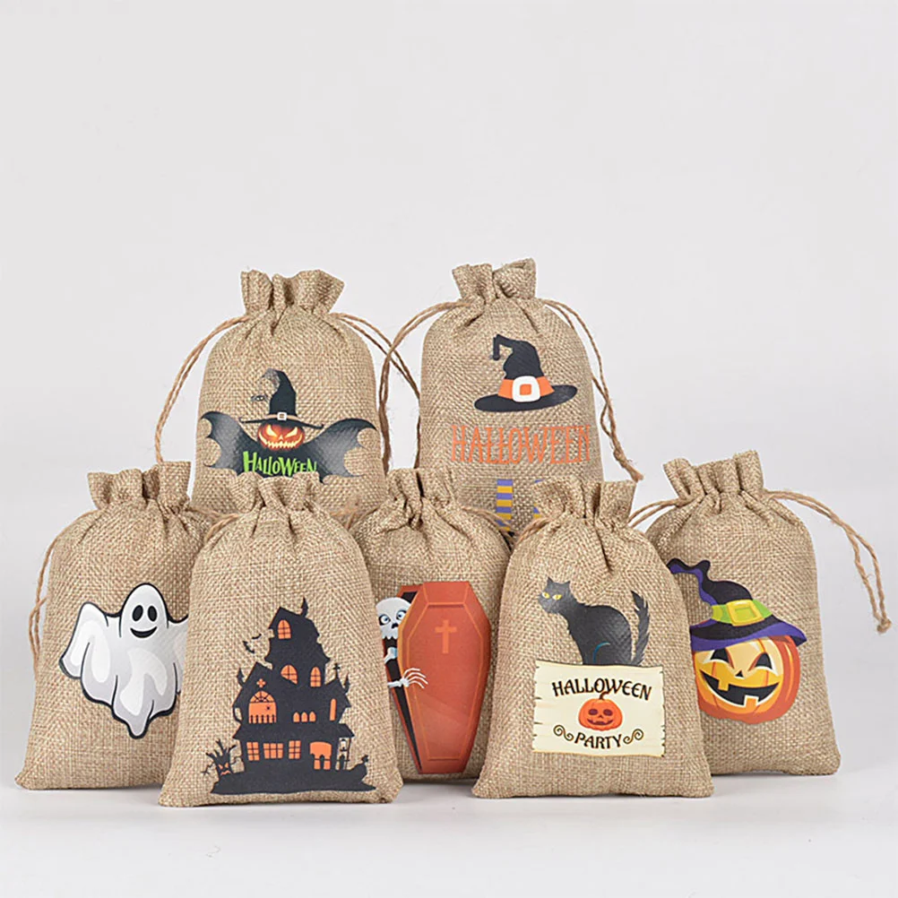 

24 Pcs Halloween Drawstring Bag Gift Wrapping Bags Reusable Pouches Linen Candy Packing Favors