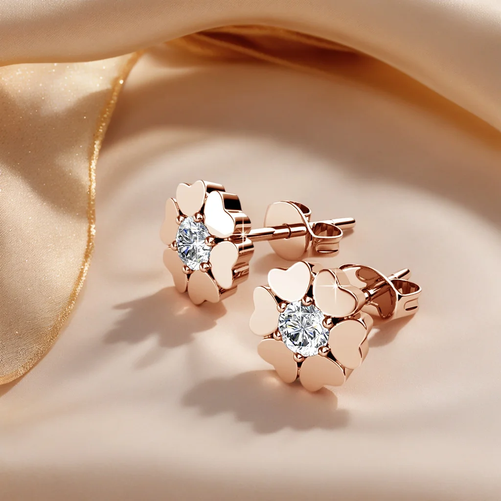 Фото Daisini модные кристаллы от Swarovski, ювелирные изделия, женские серьги-гвоздики с цветком, маленький дизайн в виде сердца, высокое качество, подарки на день рождения №4