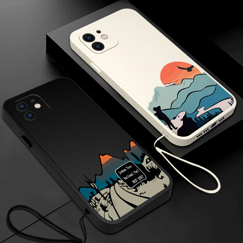 

Outdoor Brand Faces Phone Case For iPhone 14 13 12 11 Pro Max Mini X XR XS SE 2020 8 7 Plus 6 6S Plus With Lanyard N-North Cover