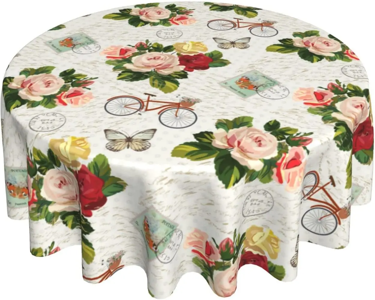 

Butterfly Round Tablecloth Vintage Floral Bicycle Spring Decorative Romantic Round Table Cloth Kitchen Dining Room Patio Party