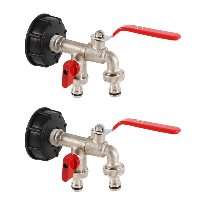 

Promotion! 2X Double Tap 1000 Liter IBC Water Tank Connector Adapter Tap Replacement Rainwater Tank Adapter For Home Water