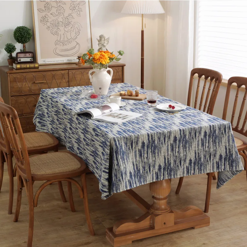 

Vintage Gradient Color Blue Table Cloth,American Aesthetic Jacquard Polyester Cotton Thick Tablecloth for Dining Table ZC150