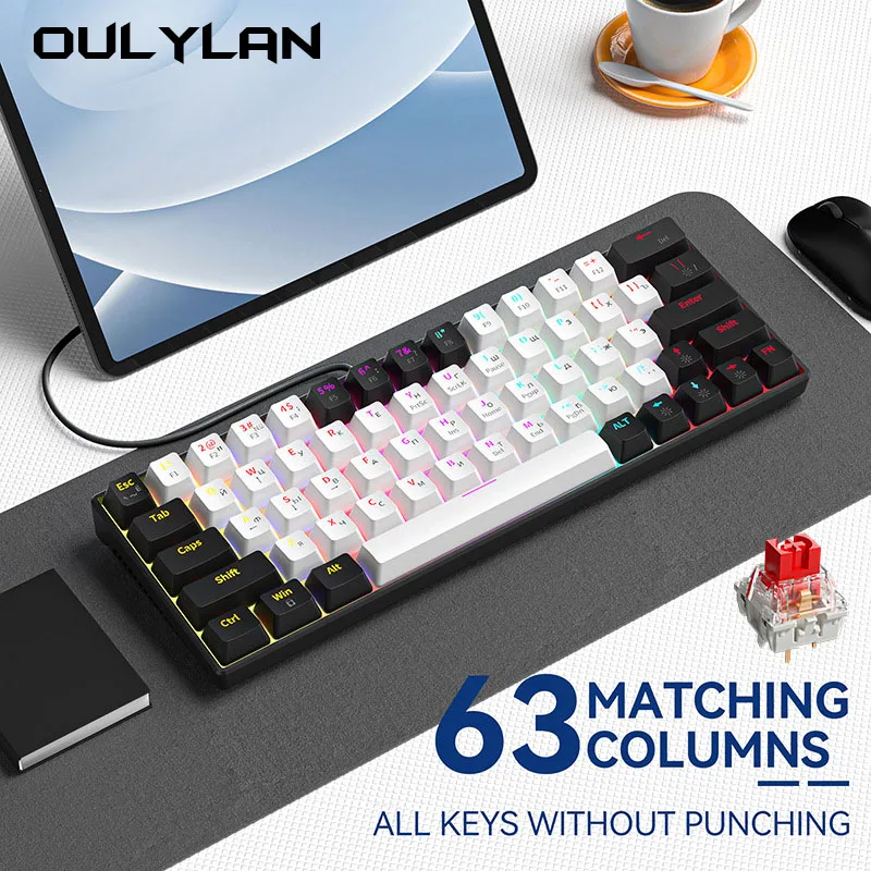 Русская механическая клавиатура с 63 клавишами горячая Распродажа русской