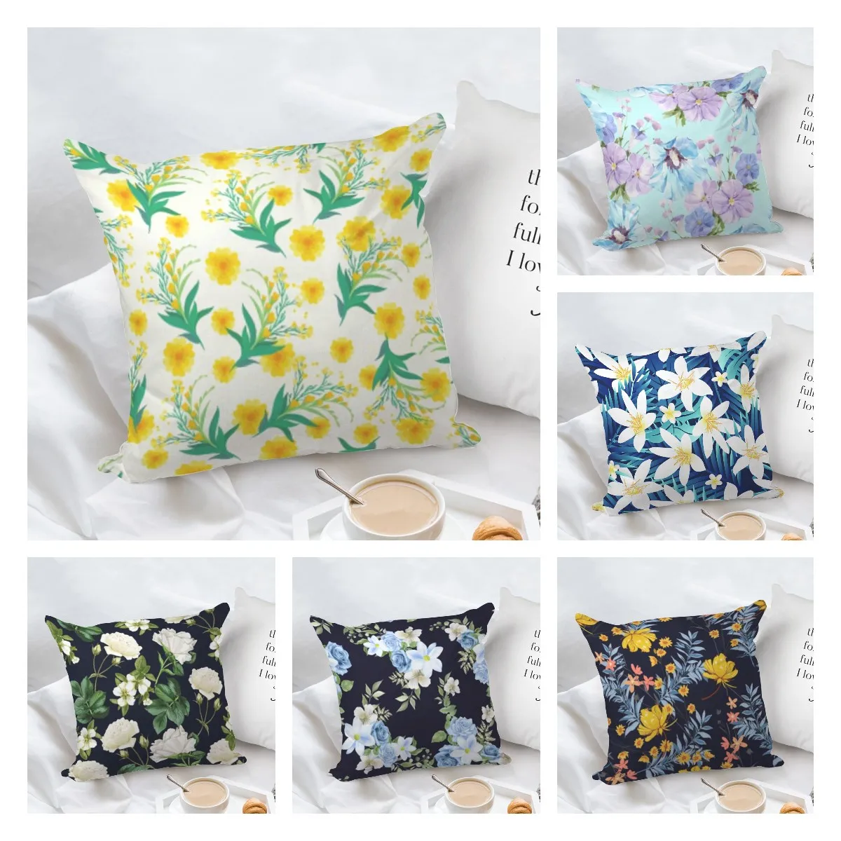 

Cushion Cover Square Decorative Pillowcase Printed Bloom Flowers Polyester Squishmallow Throw Pillow Decor Dakimakura 45x45