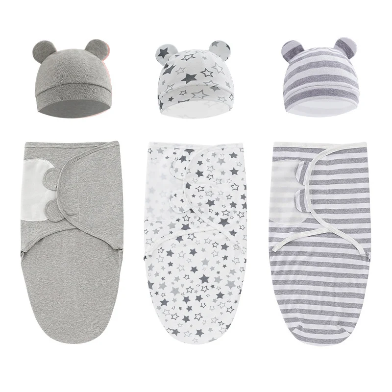 

Newborn Summer Waddle Wrap with Hat Baby Receiving Blanket Bedding Thin Cotton Cartoon Cute Infant Sleeping Bag for 0-3 Months