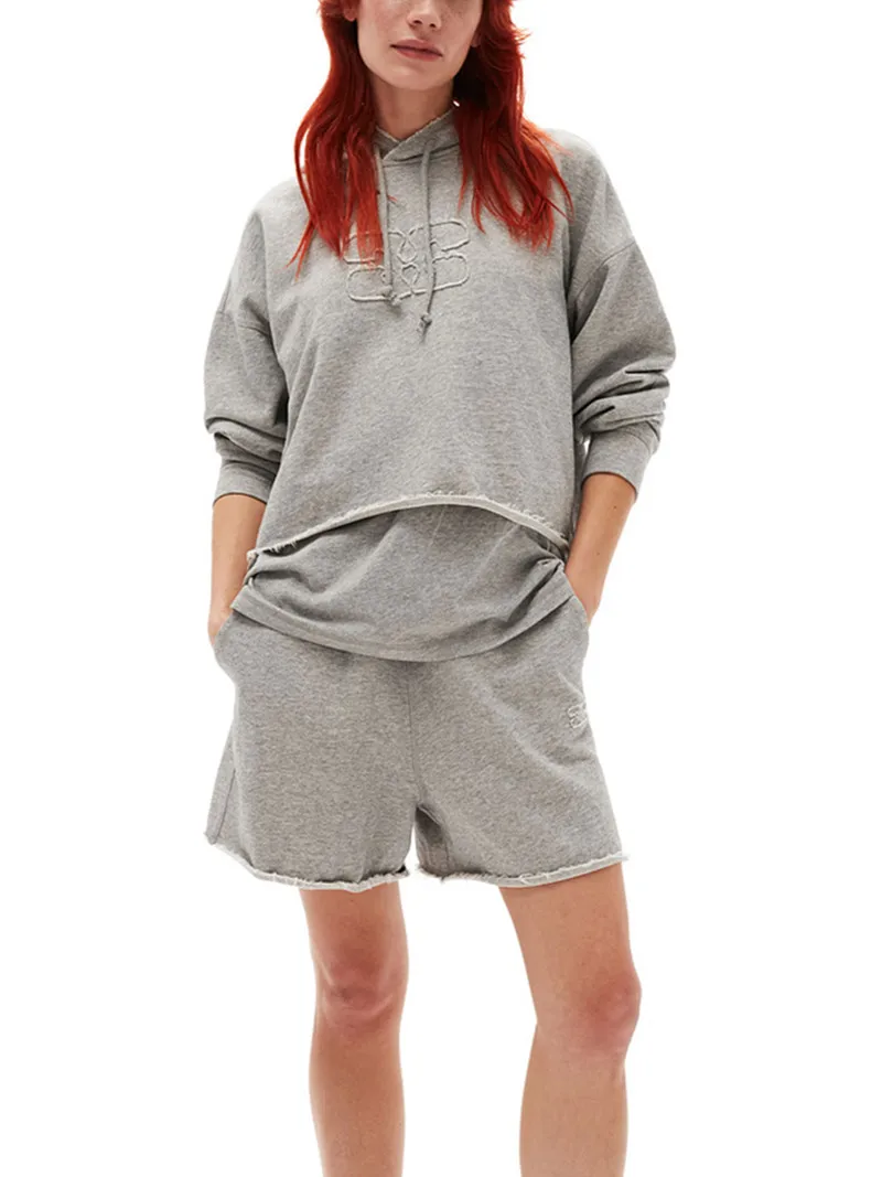 

Women Embroidered Logo Short Hoodies Early Autumn Casual Drawstring Long Sleeve Ladies Cotton Hooded Sweatshirt Top 2023 New