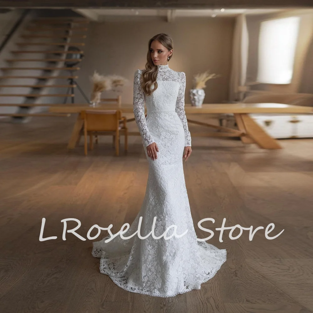 Кружевное свадебное платье LRosella с длинным рукавом модное Плиссированное