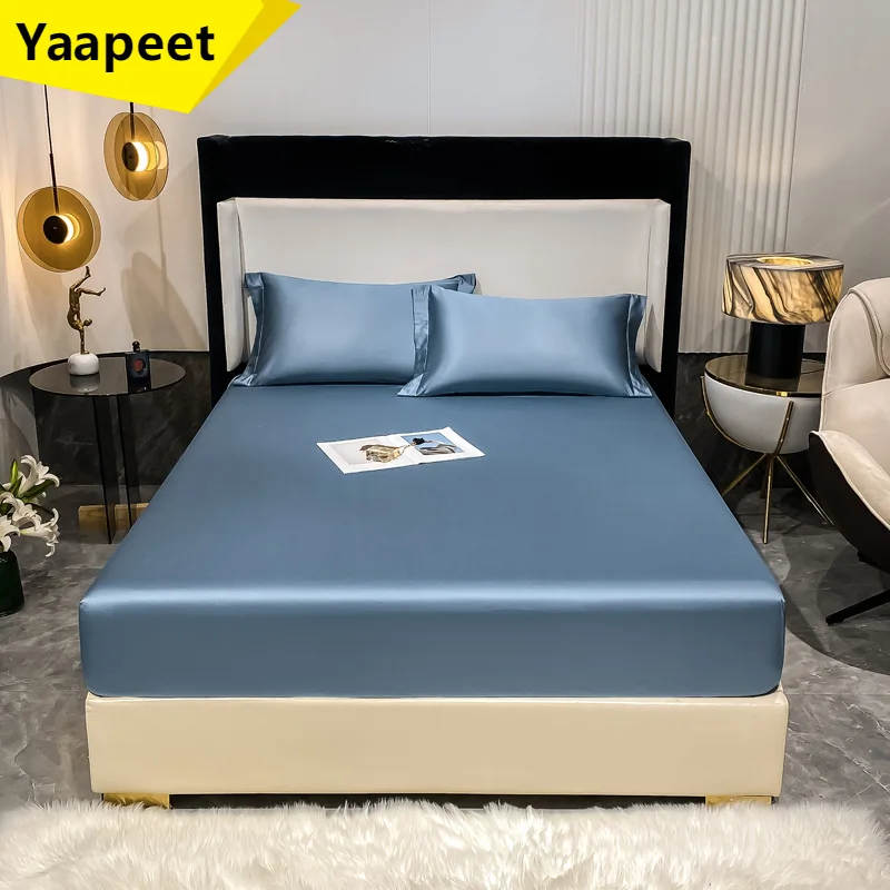 

100s Long Staple Cotton Fitted Sheet Solid Color Bed Cover Four Corners With Elastic Band Mattress Cover Twin Full Queen King