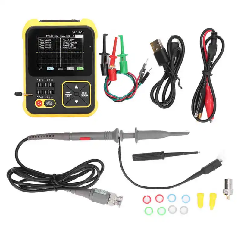 DSO-TC2 Digital Oscilloscope Signal Waveform Transistors Testing 2.4in TFT Screen with P6100 Probe Handheld Oscilloscope