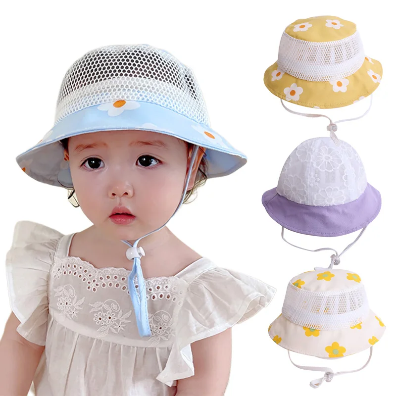 

Baby Bucket Hat for Girls Sweet Floral Summer Hats Mesh Breathable Sun Cap Outdoor Travel Foldable Caps Babies Accessories 6-15M