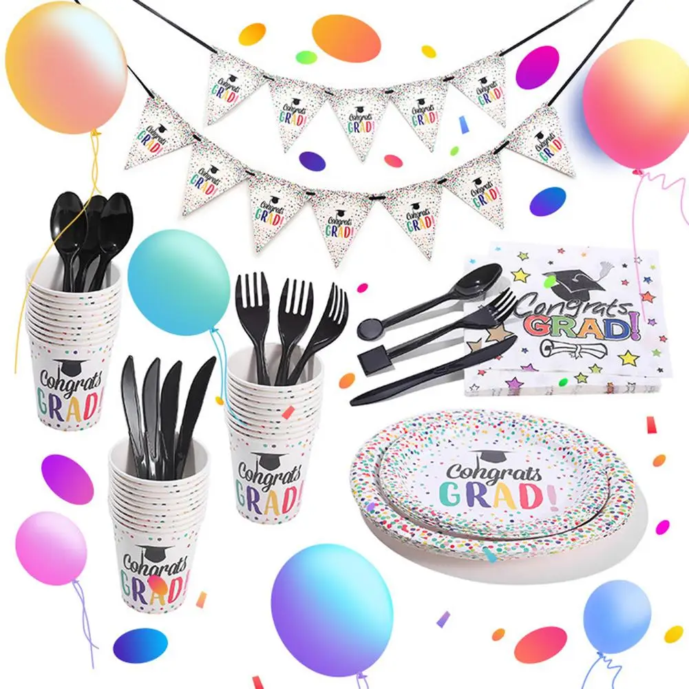 

10pcs Graduation Season Cutlery Set Paper Cups Paper Plate Napkin Knife Fork Spoon Party Decoration Supplies