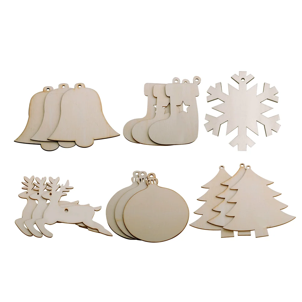 

30 6 Styles Unfinished Christmas Wooden Wood ornaments Christmas wooden ornaments for Xmas Christmas Tree Decoration DIY