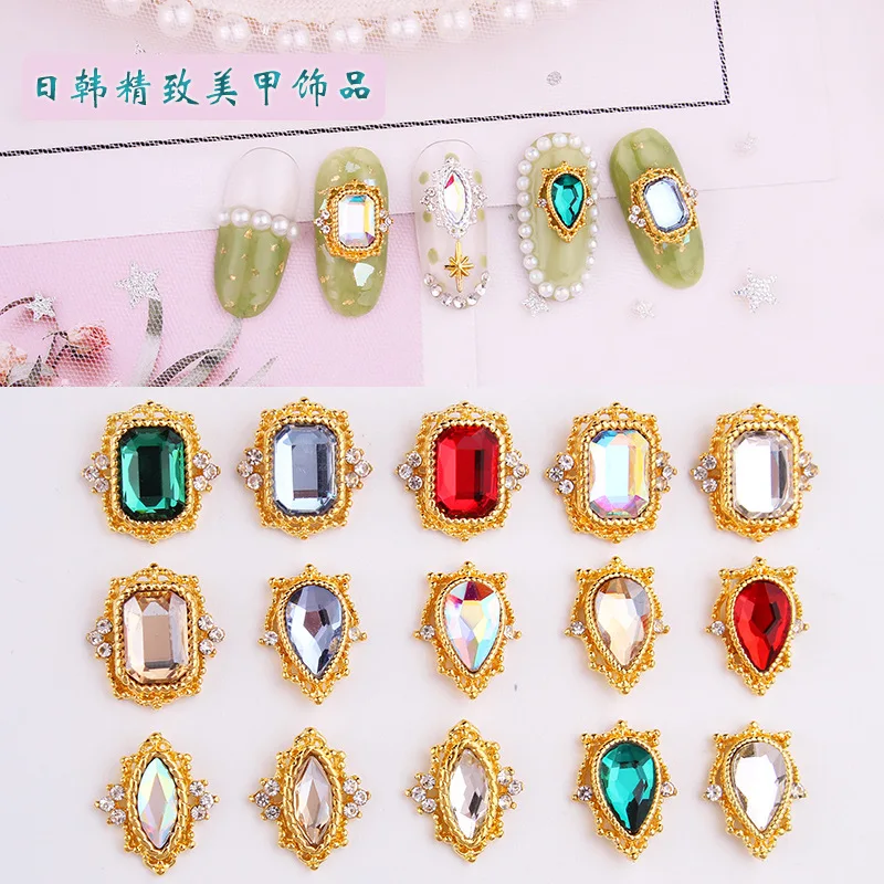 

10pcs 3D Nail Art Rhinestone Gems Decoration Gold Metal Alloy Nail Charm For DIY Nail Crystal Diamond Luxury Nail Supply Jewelry