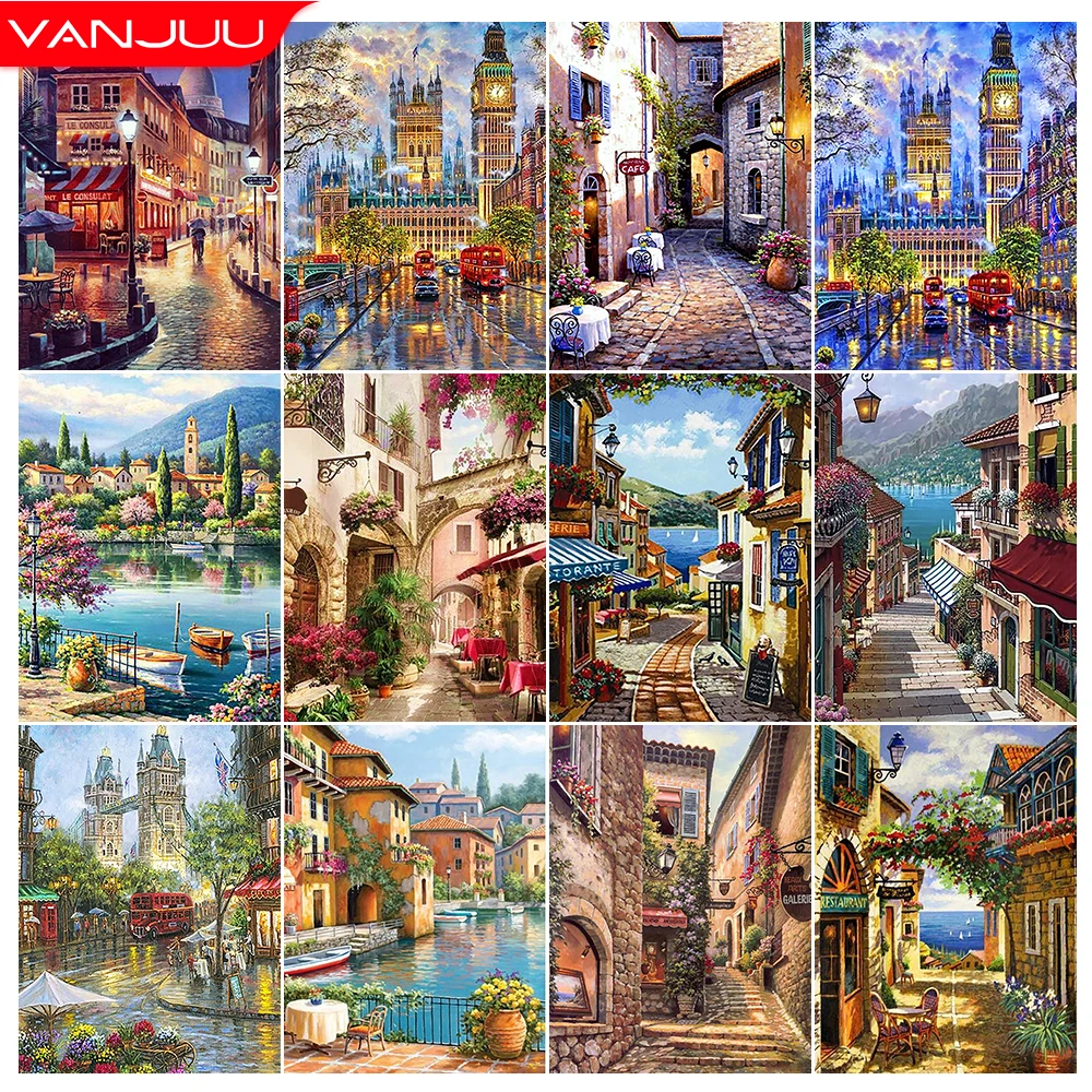

Diamond Painting 5D The View of The City Landscape Full Round Drill Pictures of Rhinestones DIY Wall Art Home Decor Gift