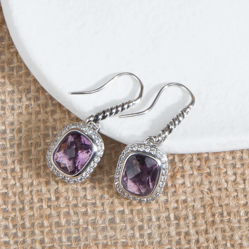 

Women's Earrings Purple Rectangular Zircon Dangler Vintage Jewelry Accessories Holiday Gifts
