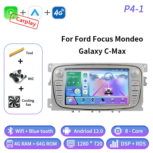 

Автомагнитола 2DIN для Ford Focus S-Max Mondeo Galaxy C-Max Kuga Android 4G Carplay автомобильное радио мультимедийный видеоплеер навигатор GPS