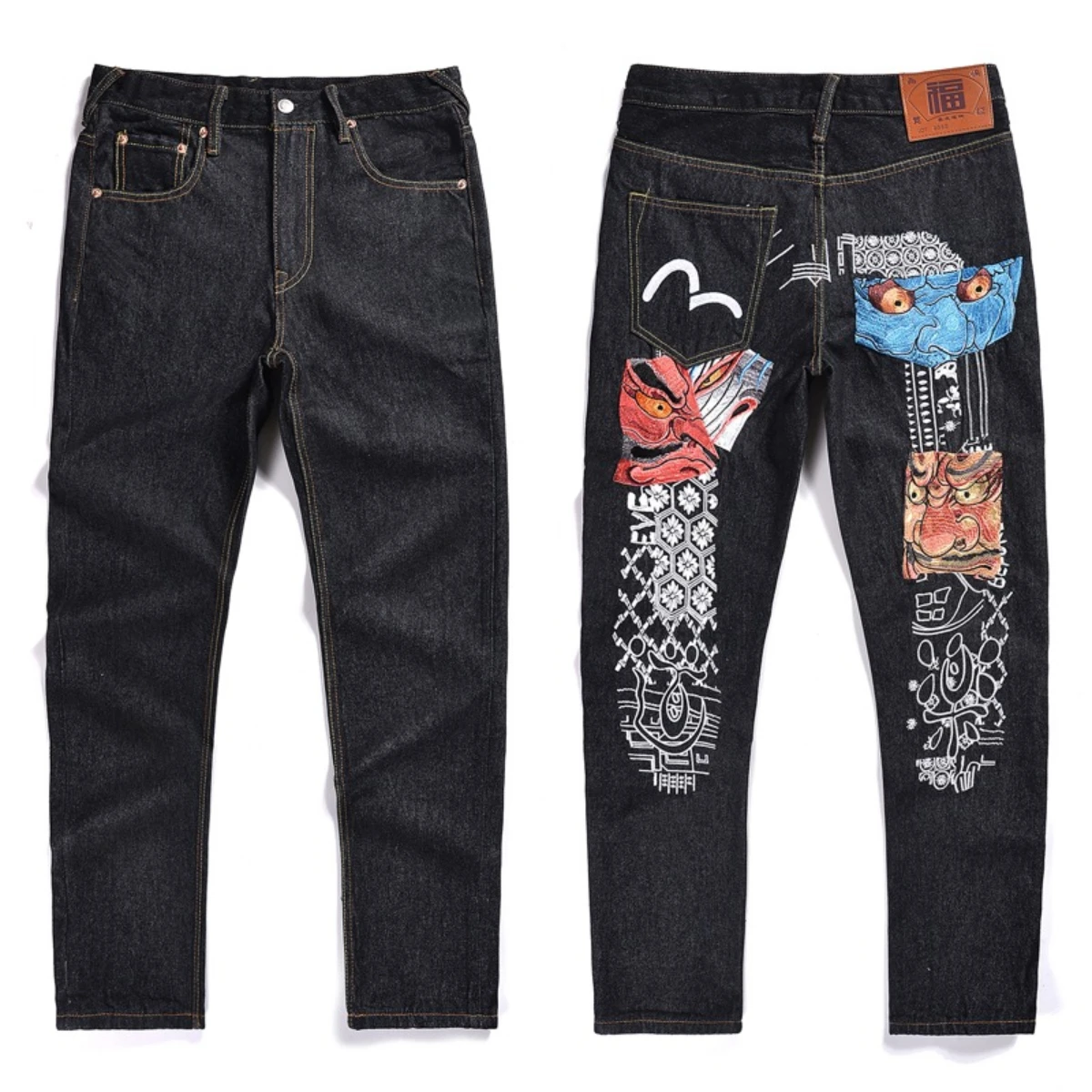 Джинсы мужские с вышивкой ручной работы прямые штаны из чистого хлопка в стиле