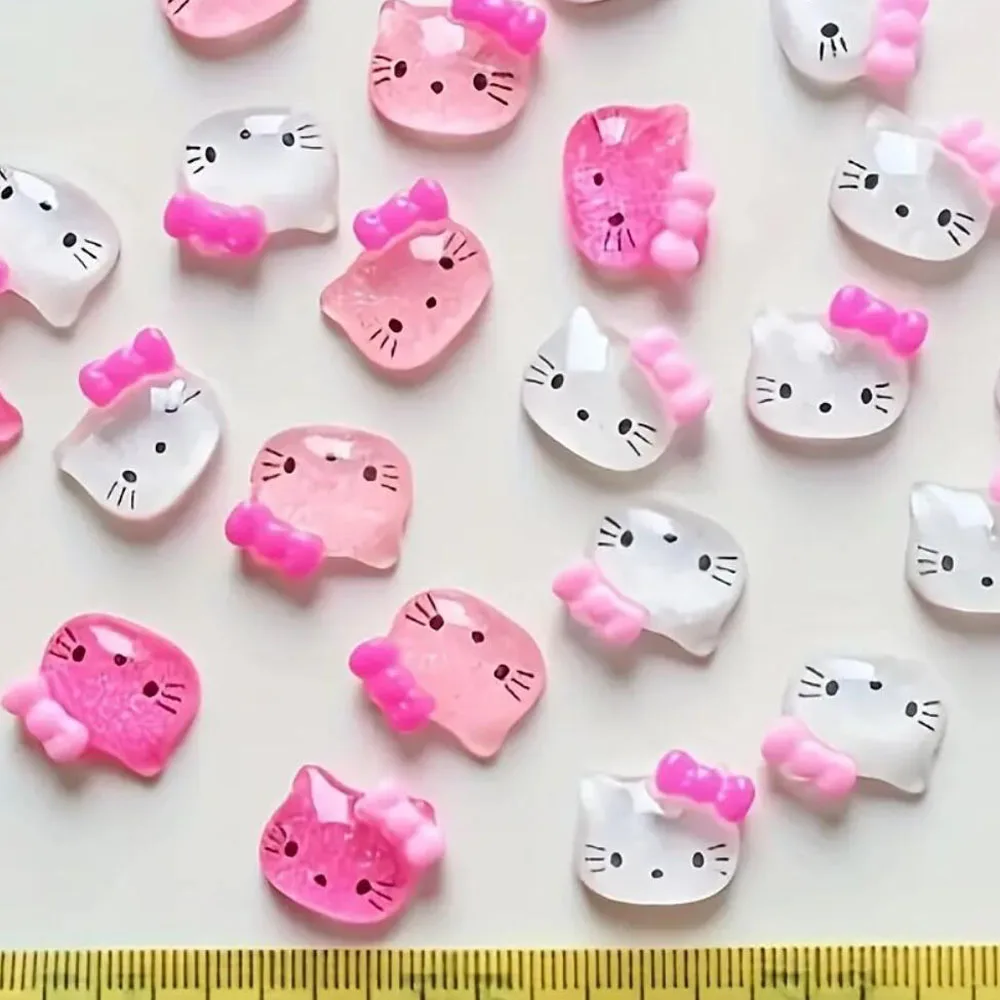 30 шт. 3 цвета украшения для ногтей с головой Hello Kitty Y2K японские полупрозрачные