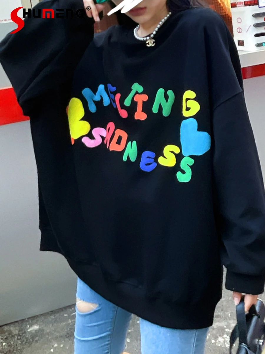 

Толстовка Женская с длинным рукавом и круглым вырезом, свободного покроя