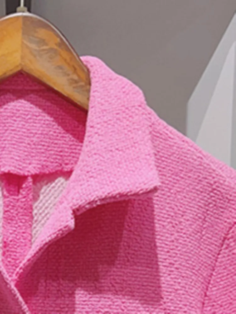 

Women Pink Tweed Set Turn-Down Collar Short Sleeve Metal Button Coat or Shorts Summer 2023 Female Fashion Suit