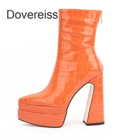 dovereiss 2022 winter chunky heels zipper platform pointed toe short boots fashion ladies waterproof ankle boots new 42 43 44 45