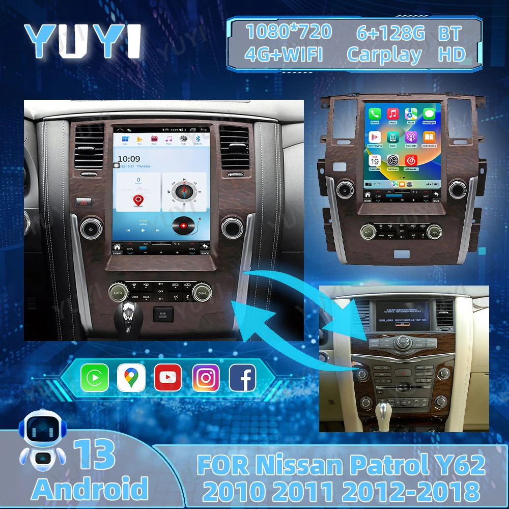 12 1-дюймовый автомобильный радиоприемник Android 13 для Nissan Armada Patrol Y62 Infiniti QX56 QX80 2010-2020