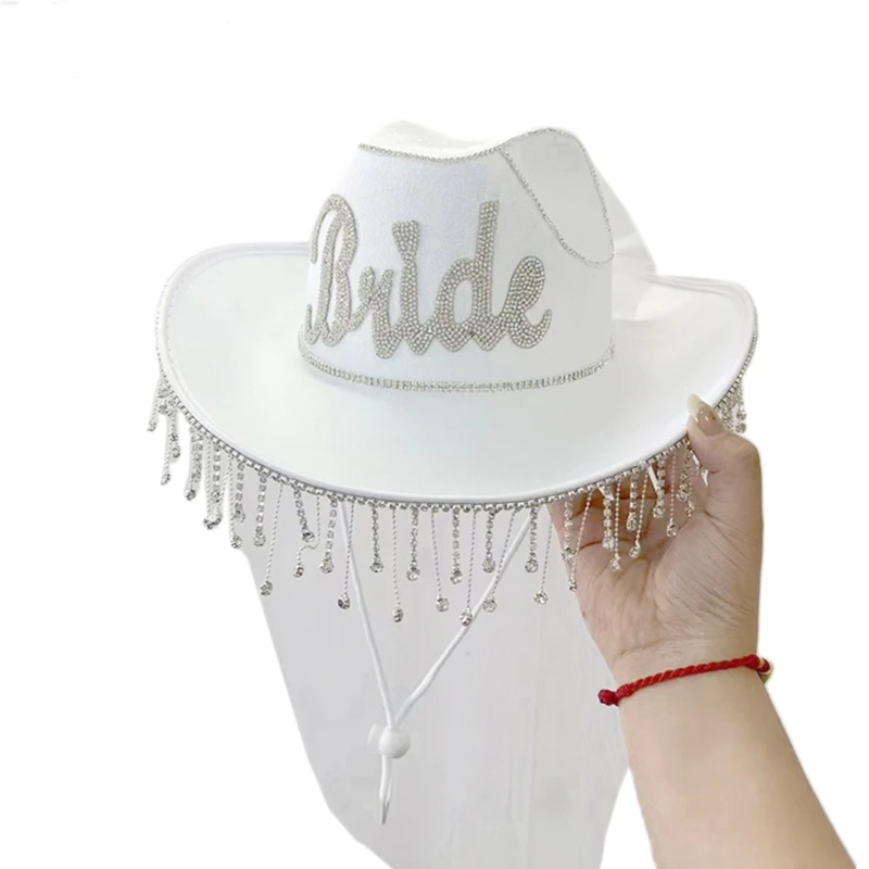 

Ковбойская шляпа с кисточкой, шляпа с кисточкой для коровы, головной убор для девичника, женская шляпа, шляпа для невесты, Cowgirl, Прямая постав...