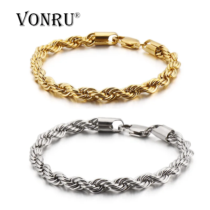 

Fongten Wholesale Simple Twisted Link Chain Bracelet for Men Stainless Steel Black Hand Chain Bracelets Male Jewelry Gift