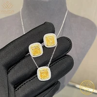 wuiha real 925 sterling silver 4ct yellow sapphire synthetic moissanite earringspendantnecklace for women wedding jewelry set