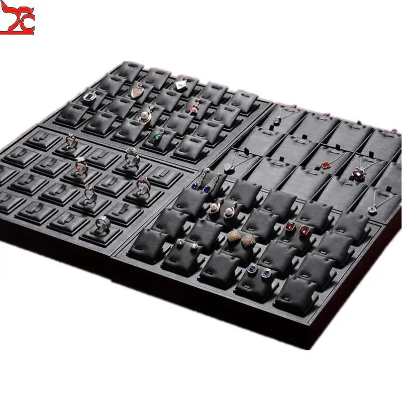 Superior Black Pu Leather Ring Jewelry Display Tray Insert Charm Pendant Earring Accessories Bracelet Storage Stand Holder Shelf