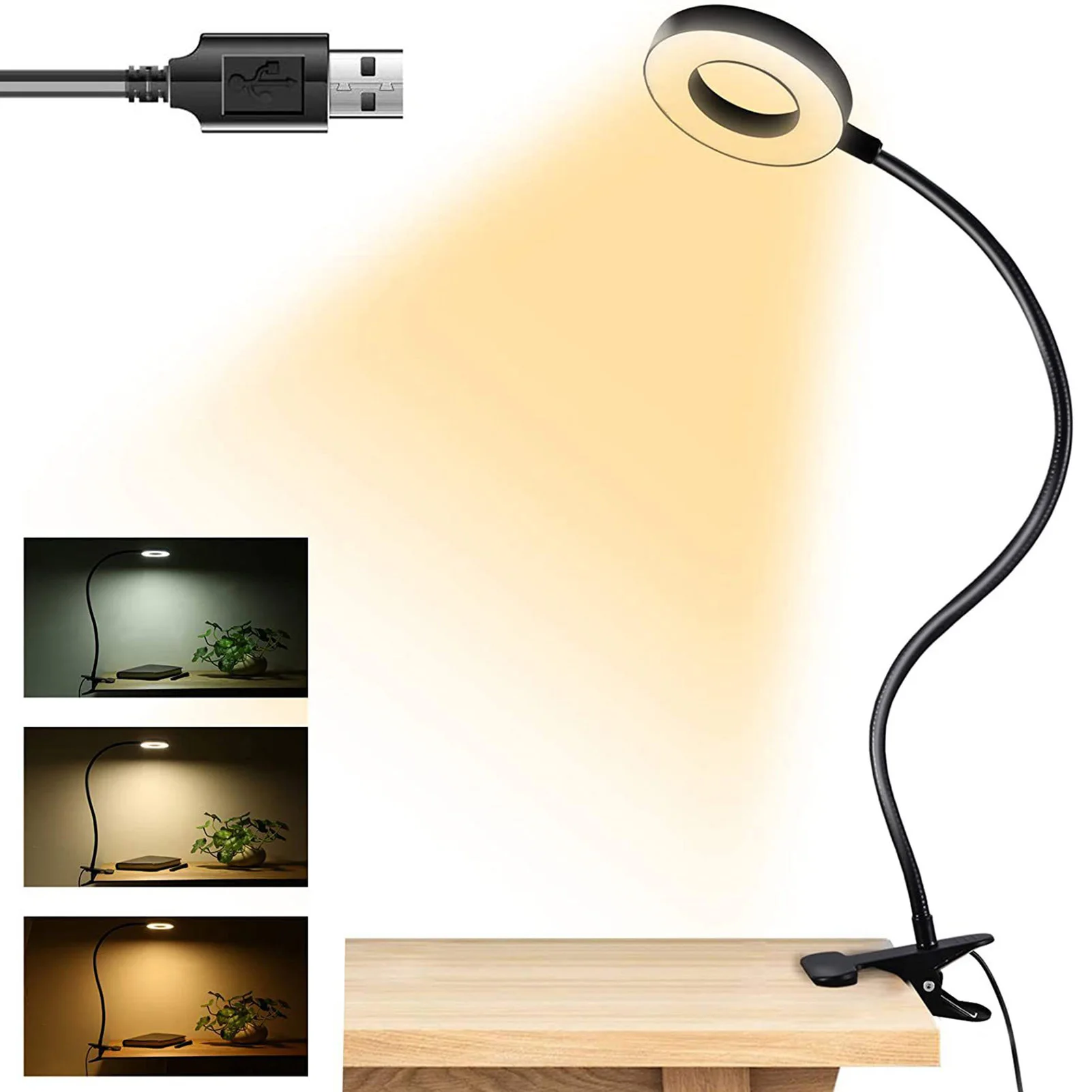 

Clip-on Reading Lights 48 LED USB Book Lamp With 3 Colour Changing&10 Dimmable Brightness USB Charging 360 Adjustable Gooseneck