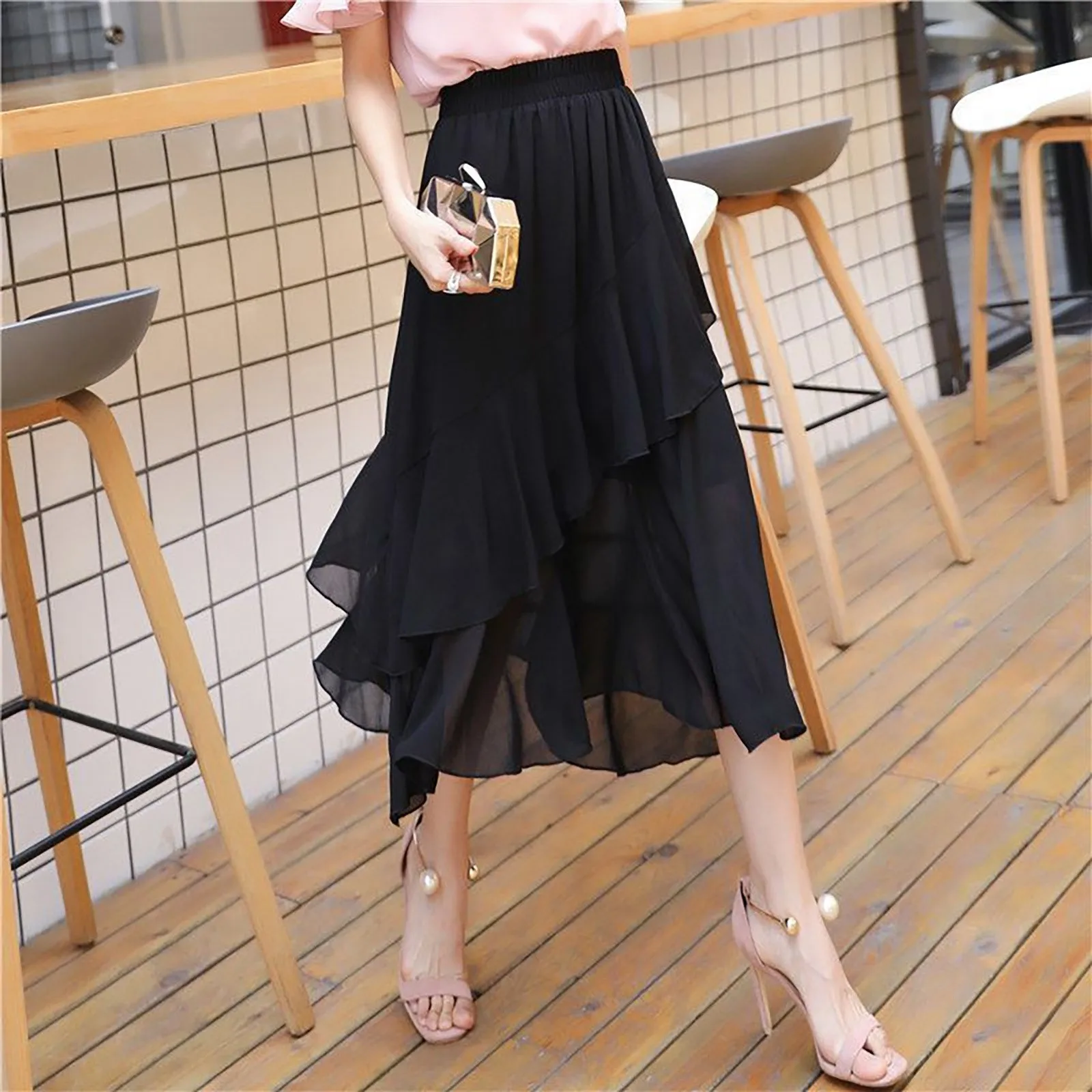 

Women's Irregular A Line Skirt Chiffon Midi Skirt Leather Skirt for Women