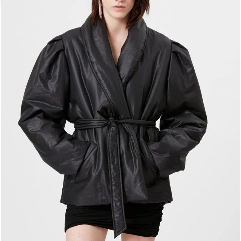 

2023 Winter New Retro Temperament Waist Lapel Cotton Jacket Women