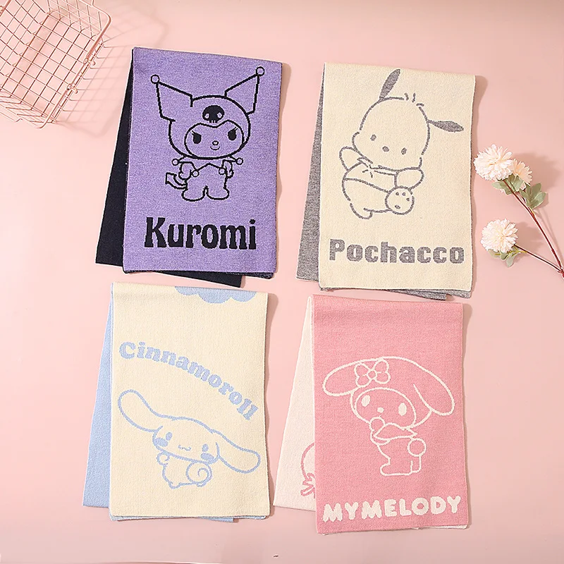 

Sanrio Kawaii Anime Cute Hello Kitty My Melody Student Scarf Cartoon Cinnamoroll Kuromi Polyester Full Body Knitting Girls Gifts