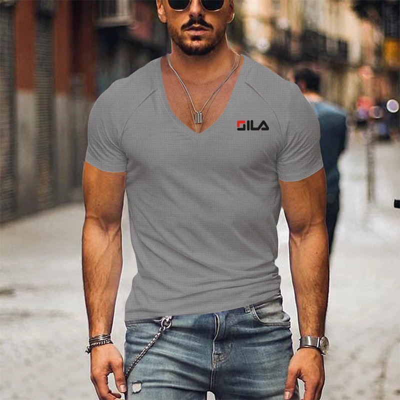 

Футболка мужская летняя с V-образным вырезом и коротким рукавом