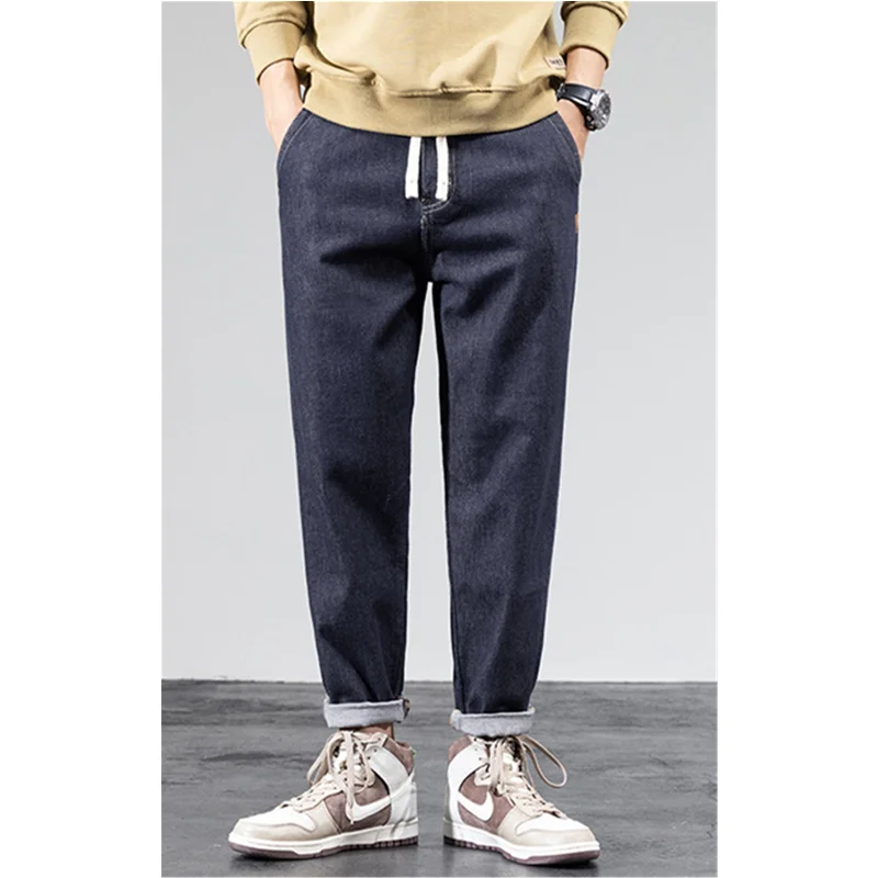 Men Clothing Autumn and Winter Straight Loose Cylinder Jeans Vintage Chaopai Large Comfortable Navy Blue Harun Trousers Female