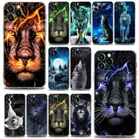 the wolf lion cat phone case for iphone 11 12 13 pro max xr xs x 8 7 se 2020 6 plus cute shockproof clear soft tpu cover shell