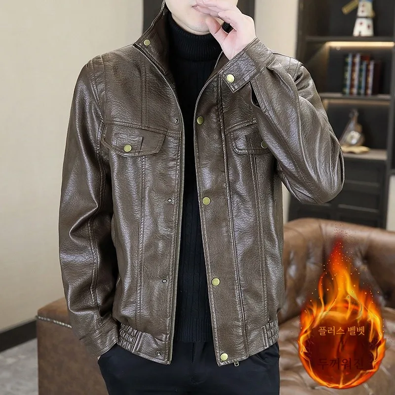 2024 новая зимняя утолщенная кожаная мужская модная брендовая куртка-карго на