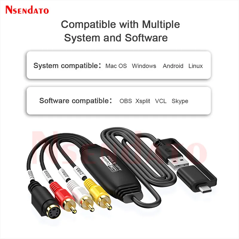 Фото Адаптер для захвата видео и аудио RCA AV в USB-C, видеорекордер для DVD, камер, VHS-плееров №4
