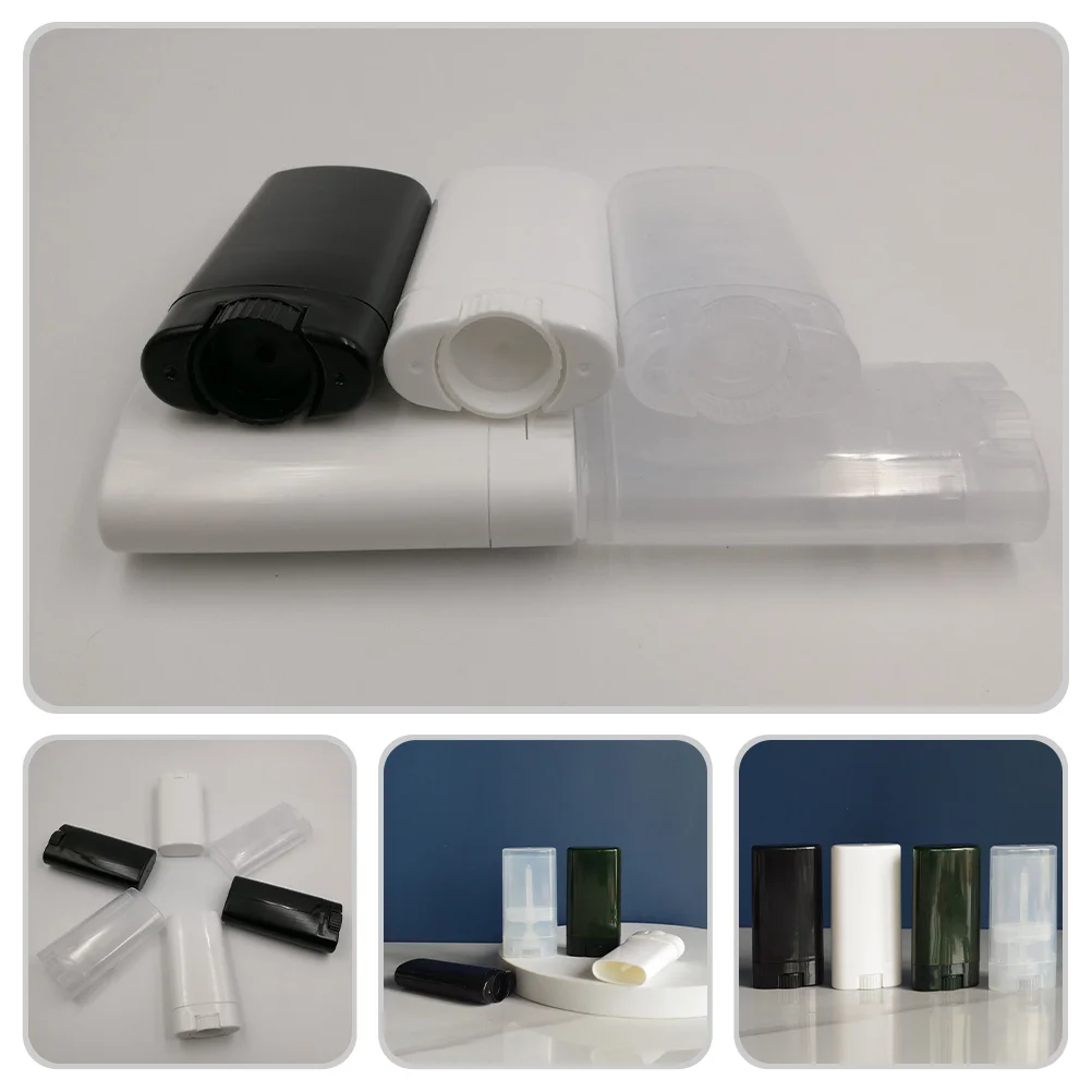 

6 Pcs Oval Flat Vial Deodorant Containers Empty Plastic Containerss Balm Filling Lipstick Sub