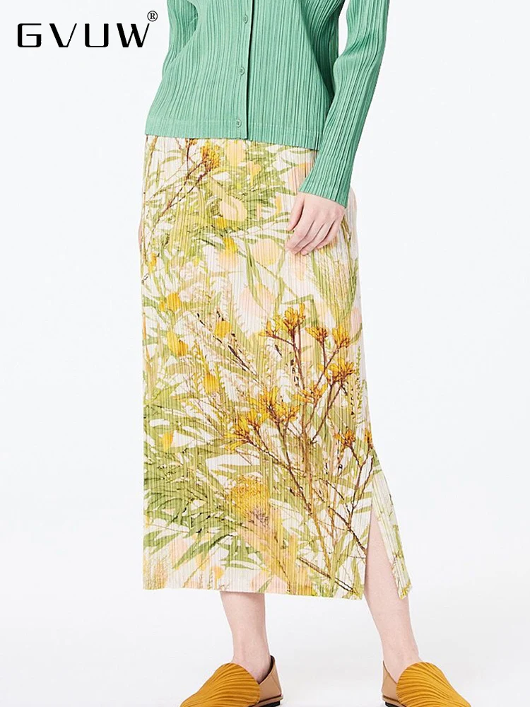 

GVUW Printing Hip Wrap Skirt For Women Splited Elastic Waist Patchwork Female Causal 2023 Summer Color Block Elegant New 17J1294