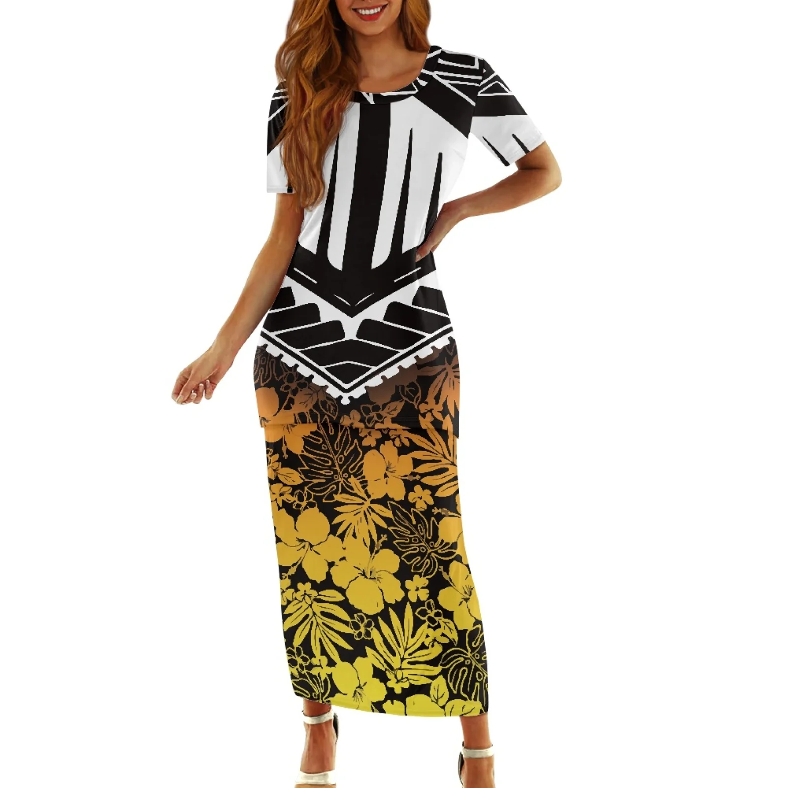 

Polynesian Tribal Samoan Totem Tattoo Samoa Prints Women Casual Beach Party Dresses Fashion Summer Lady Short Sleeve Top Dresses