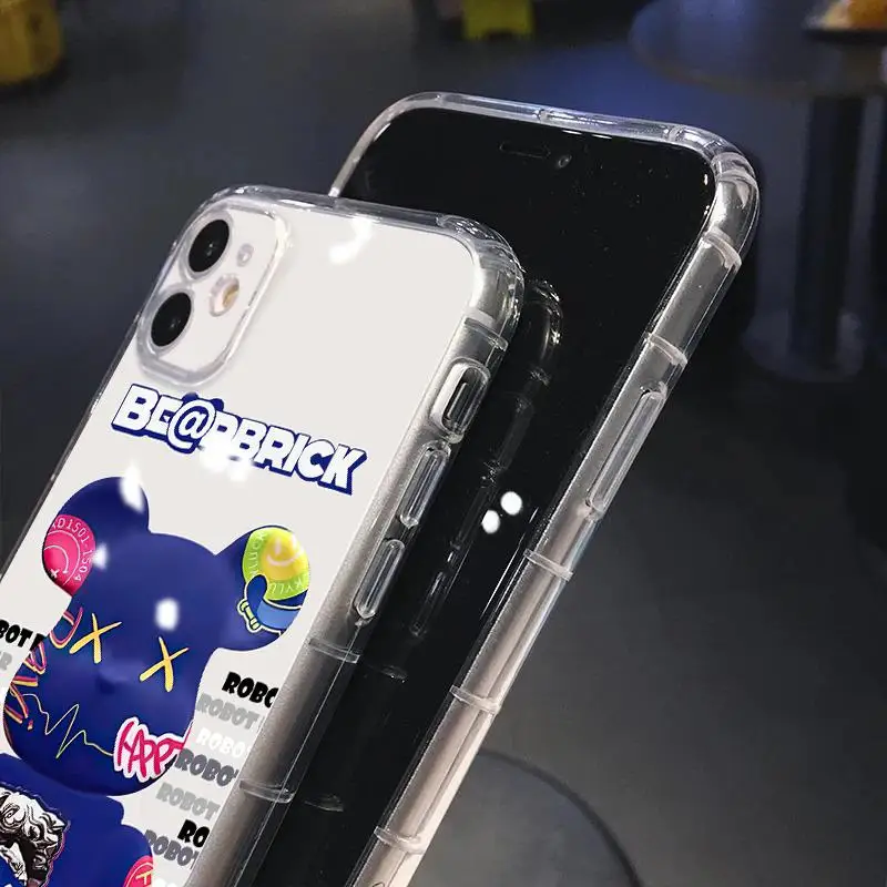Модный прозрачный чехол с роботом медведем для iPhone 11 Max Pro Plus 6 6s X Xr Xs 8 7 7P 12 13 Mini SE 2020