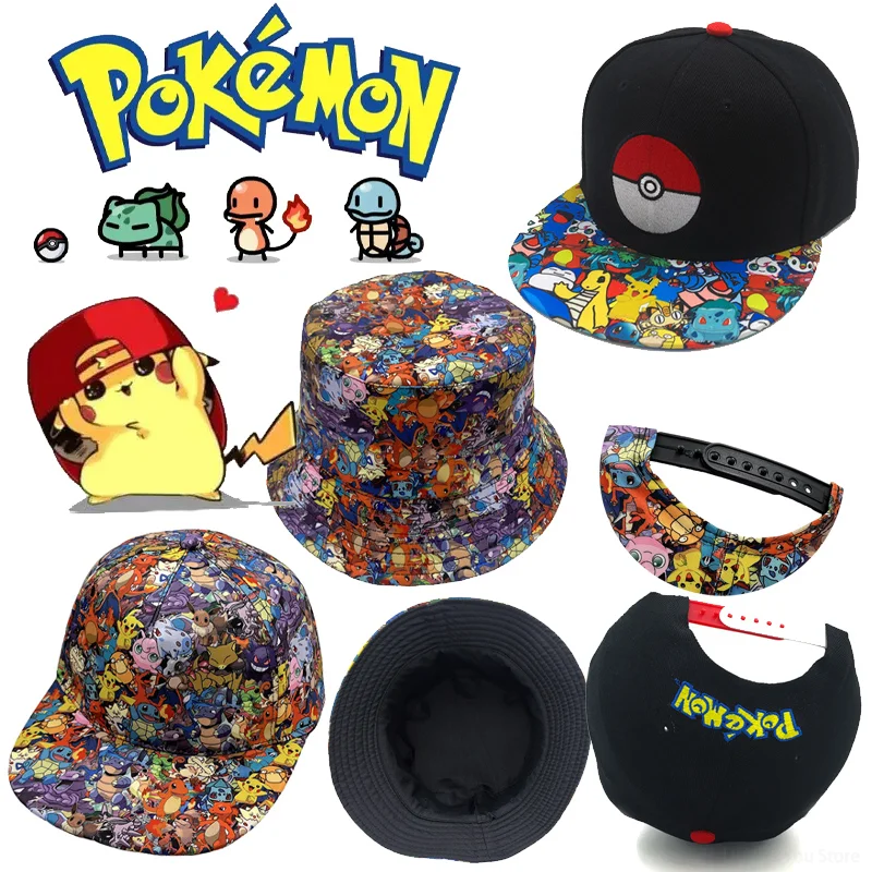 Кепка Pokemon Pikachu Мужская, бейсболка в стиле хип-хоп, с плоскими полями, с мультяшным аниме 54-58 см