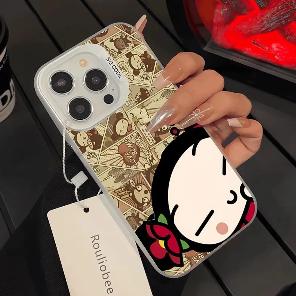 Фото Популярный чехол для телефона A-Animation Pucca для iPhone 17 16 15 14 13 12 Pro Max Air Plus, цветной, серебристый, жесткий, с защитным покрытием №4