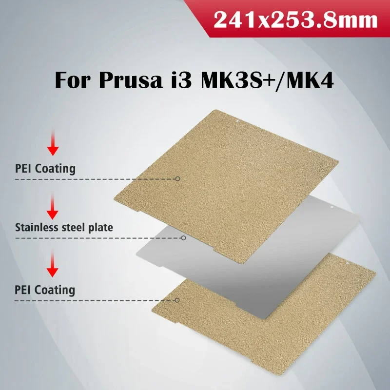 Фото MK4 MK3S PEI лист 241x254 мм двухсторонний H1H PEO ПЭТ пружинный стальной лист Pei Строительная пластина для Prusa i3 MK2. Телефон Mk3 кровать №3