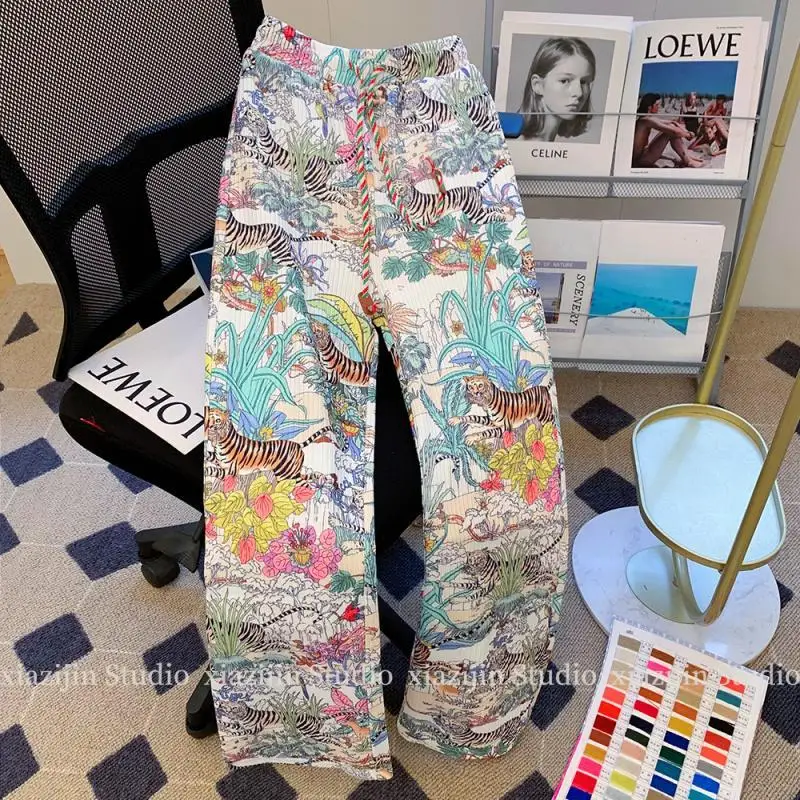 Женские брюки-трубы Y2K с принтом тигра и цветов