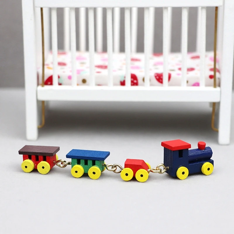 

1:12 Dollhouse Miniature Wooden Train Ornament Home Model Decor Toy Kid Pretend Play Toy Doll House Accessories Toy Train New