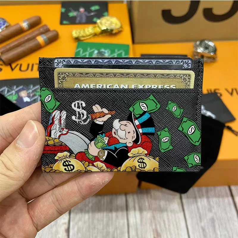 original holifend unite richie rich alec monopoly genuine leather card holder credit id cardholder small purse men gift free global shipping