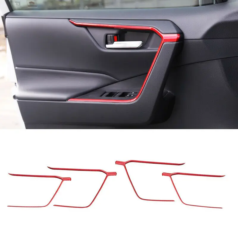 

ABS Interior Red Car Door Armrest Stripe Cover 4pcs For Toyota RAV4 2019-2022